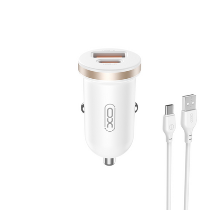 Caricabatterie Auto con Cavo USB-C XO Design CC56, 30W, 3A, 1 x USB-A - 1 x USB-C, Bianco