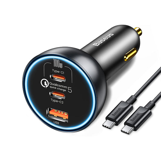 Caricabatterie da auto con cavo USB-C Baseus Qualcomm, 160W, 3A, 1 x USB-A - 2 x USB-C, grigio TZCCZZM-0G