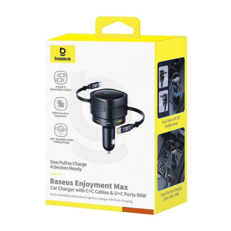 Caricabatteria da auto con cavo USB-C Baseus Enjoyment Max, 90 W, 1 x USB-A - 1 x USB-C, Nero C00035507121-03