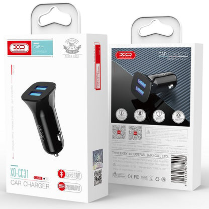 Caricabatterie da auto con cavo USB-C XO Design TZ10, 12W, 2,4A, 2 x USB-A, nero 