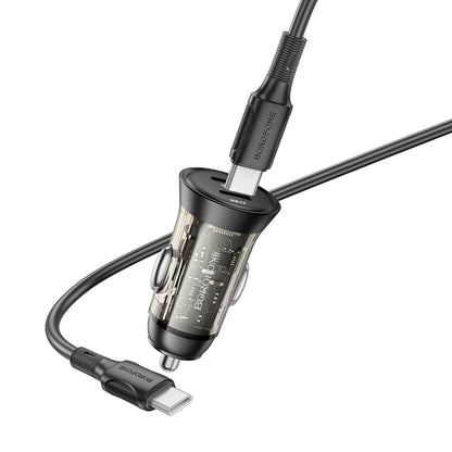 Caricabatterie da auto con cavo USB-C Borofone BZ26B Discovery, 45W, 3A, 2 x USB-C, nero 