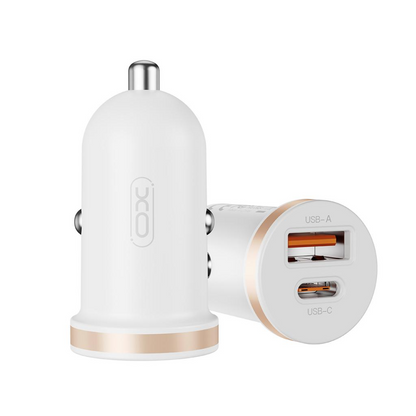 Caricabatterie Auto Con Cavo Lightning XO Design CC56, 30W, 3A, 1 x USB-A - 1 x USB-C, Bianco