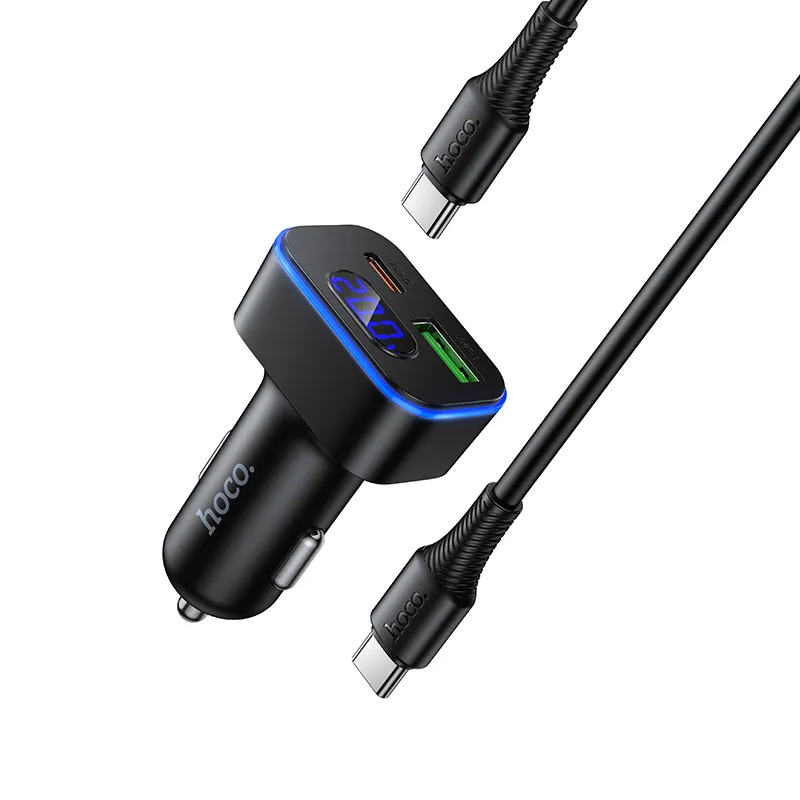 Caricabatterie Auto Con Cavo USB-C HOCO Z63B Display, 48W, 3A, 1 x USB-A - 1 x USB-C, Nero