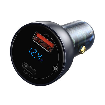 Caricabatterie da auto con cavo USB-C Display digitale Baseus, 65W, 5A, 1 x USB-A - 1 x USB-C, nero TZCCKX-0G 