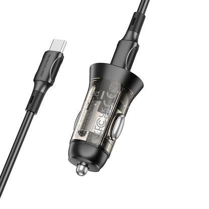 Caricabatterie da auto con cavo USB-C Borofone BZ26B Discovery, 45W, 3A, 2 x USB-C, nero 