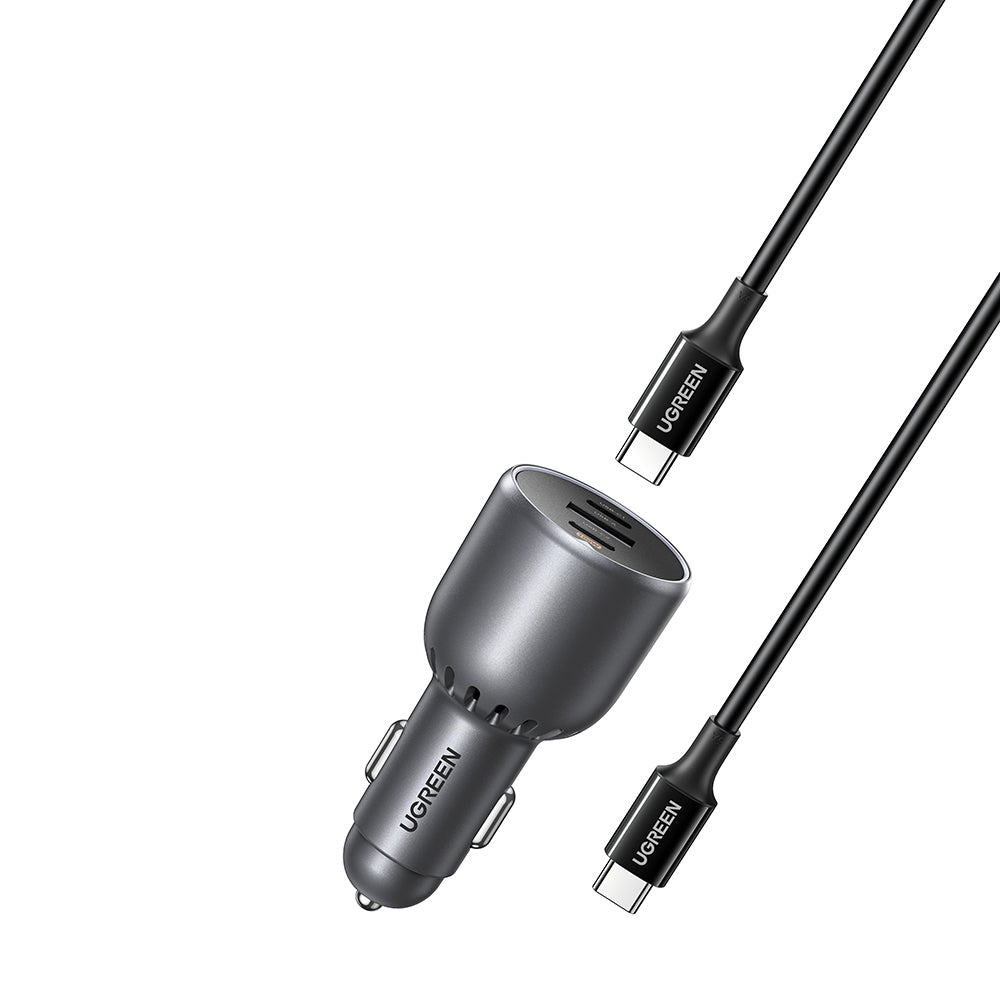 Caricabatterie Auto Con Cavo USB-C UGREEN EC705, 130W, 5A, 1 x USB-A - 2 x USB-C, Grigio