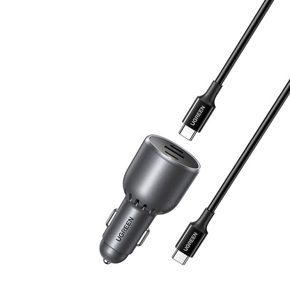 Caricabatterie Auto Con Cavo USB-C UGREEN EC705, 130W, 5A, 1 x USB-A - 2 x USB-C, Grigio