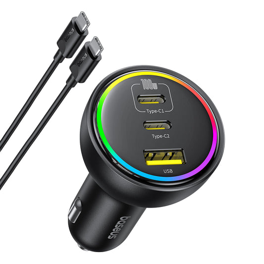 Caricabatterie Auto Con Cavo USB-C Baseus, 152.5W, 5A, 1 x USB-A - 2 x USB-C, Nero C00036101111-00