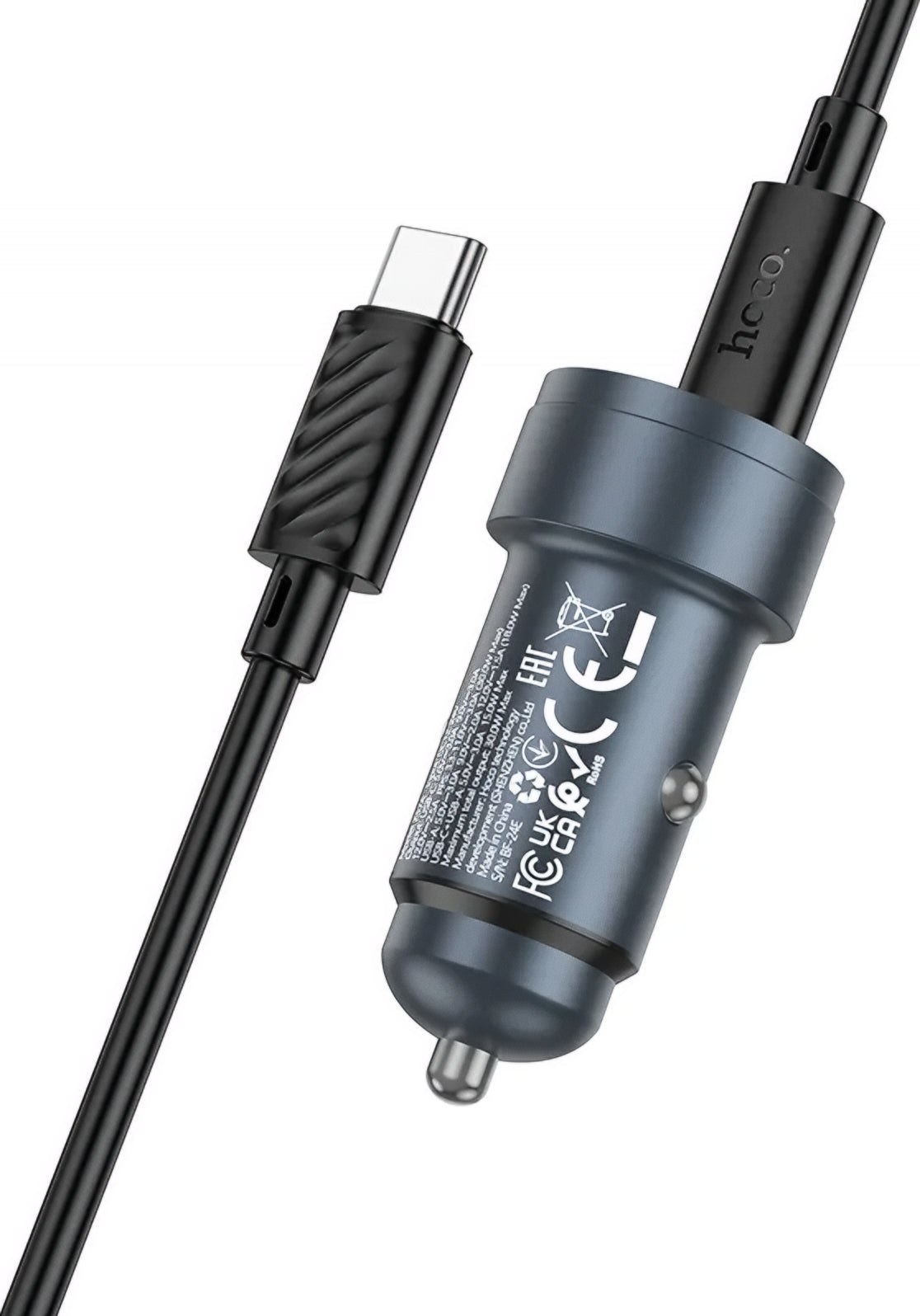 Caricabatterie Auto Con Cavo USB-C HOCO Z57A, 30W, 3A, 1 x USB-A - 1 x USB-C, Grigio