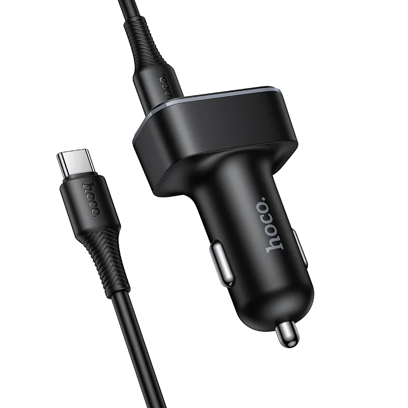 Caricabatterie Auto Con Cavo USB-C HOCO Z63B Display, 48W, 3A, 1 x USB-A - 1 x USB-C, Nero