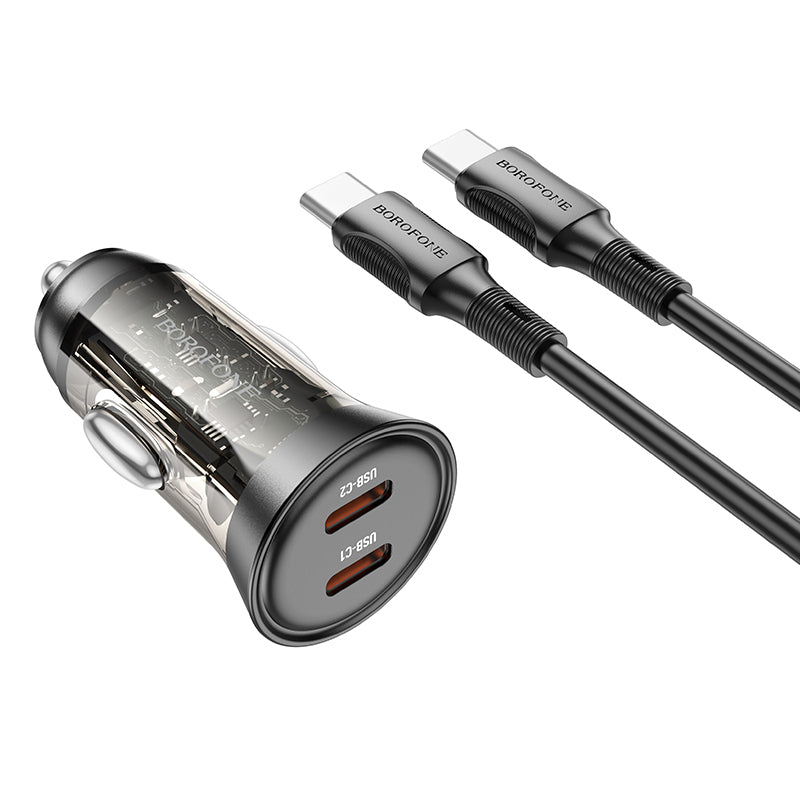 Caricabatterie da auto con cavo USB-C Borofone BZ26B Discovery, 45W, 3A, 2 x USB-C, nero 