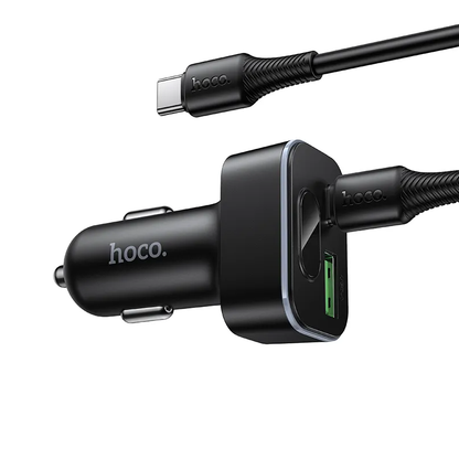 Caricabatterie Auto Con Cavo USB-C HOCO Z63B Display, 48W, 3A, 1 x USB-A - 1 x USB-C, Nero