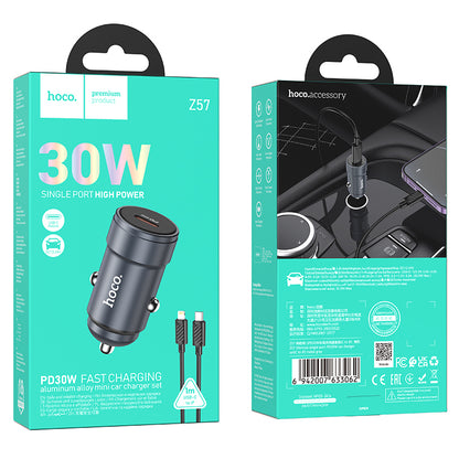 Caricabatterie Auto Con Cavo Lightning HOCO Z57, 30W, 3A, 1 x USB-C, Grigio