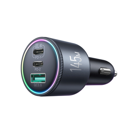 Caricabatterie Auto Con Cavo USB-C Joyroom JR-CCN07, 145W, 5A, 1 x USB-A - 2 x USB-C, Grigio