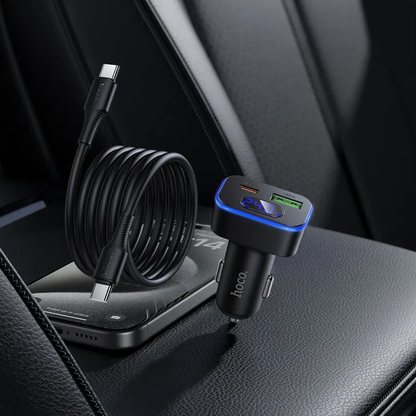 Caricabatterie Auto Con Cavo USB-C HOCO Z63B Display, 48W, 3A, 1 x USB-A - 1 x USB-C, Nero