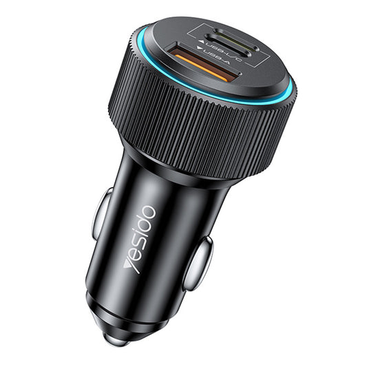 Caricabatterie Auto con Cavo Lightning Yesido Y60, 38W, 3A, 1 x USB-A - 2 x USB-C, Nero