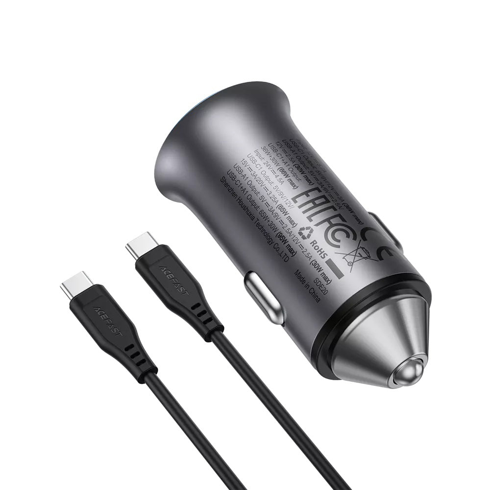 Caricabatterie Auto con Cavo USB-C Acefast B16, 95W, 3.25A, 1 x USB-A - 1 x USB-C, Grigio