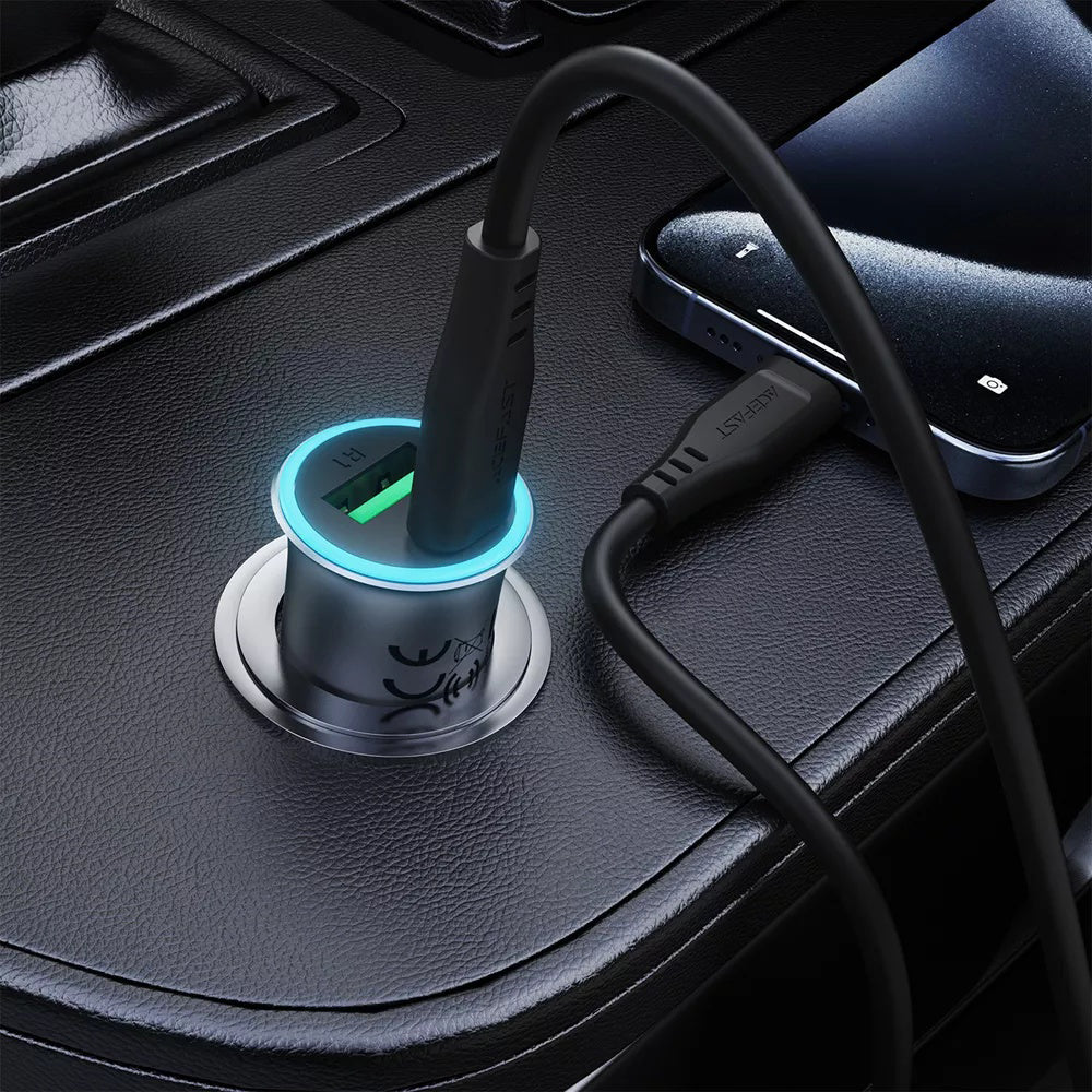 Caricabatterie Auto con Cavo USB-C Acefast B16, 95W, 3.25A, 1 x USB-A - 1 x USB-C, Grigio