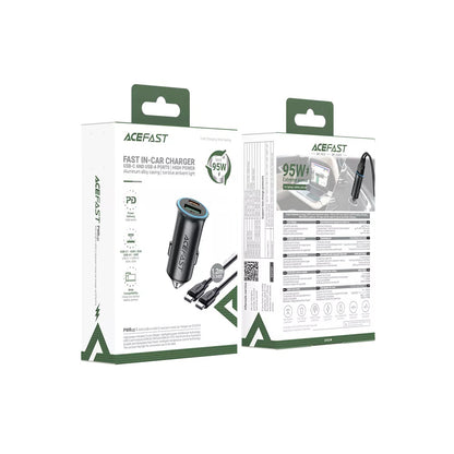 Caricabatterie Auto con Cavo USB-C Acefast B16, 95W, 3.25A, 1 x USB-A - 1 x USB-C, Grigio