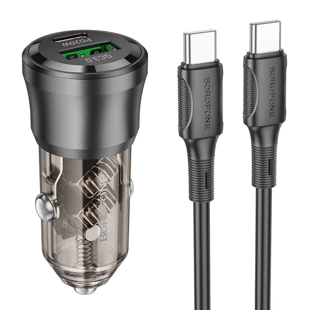 Caricabatterie Auto Con Cavo USB-C Borofone BZ25 Journey, 38W, 3A, 1 x USB-A - 1 x USB-C, Nero