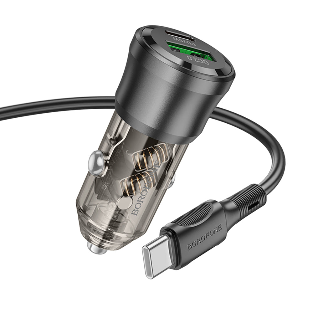 Caricabatterie Auto Con Cavo USB-C Borofone BZ25 Journey, 38W, 3A, 1 x USB-A - 1 x USB-C, Nero