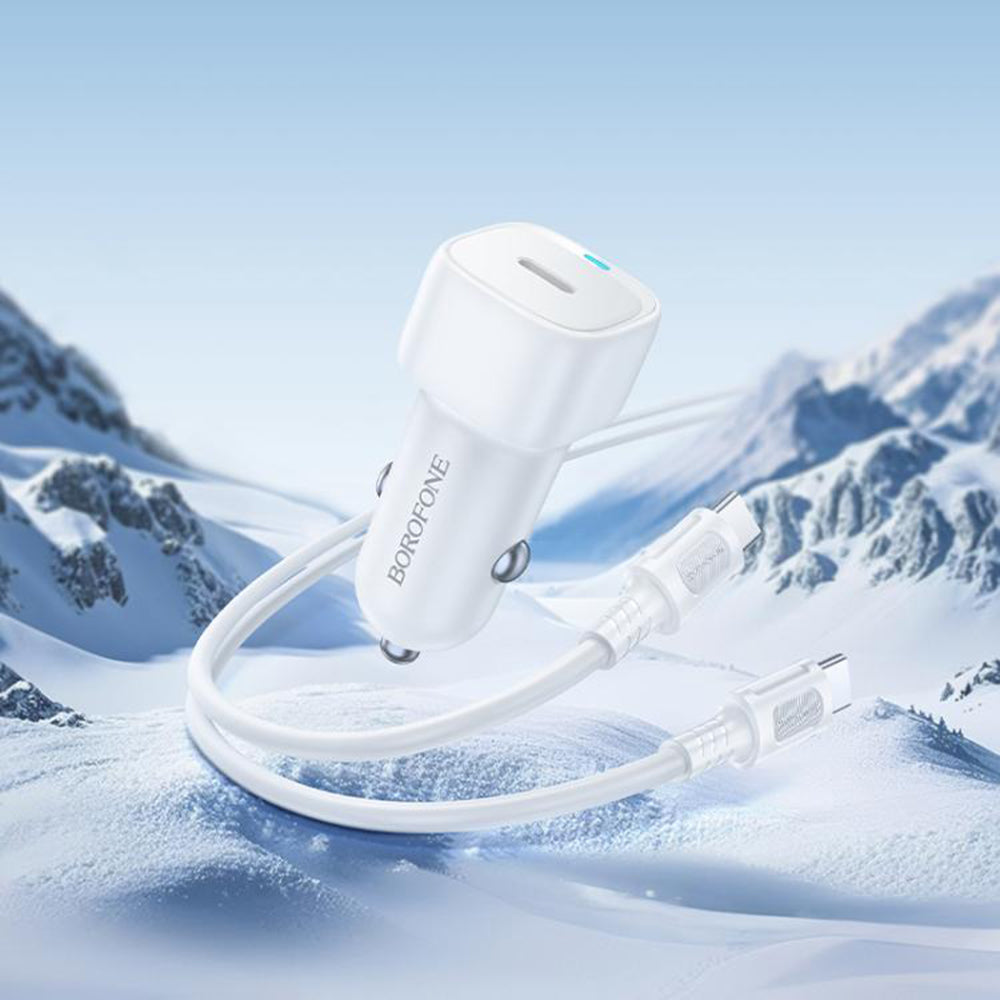 Caricabatterie Auto con Cavo USB-C Borofone BZ34A Cloud, 20W, 3A, 1 x USB-C, Bianco