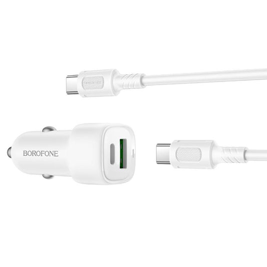 Caricabatterie Auto con Cavo USB-C Borofone BZ34B Cloud, 20W, 3A, 1 x USB-A - 1 x USB-C, Bianco