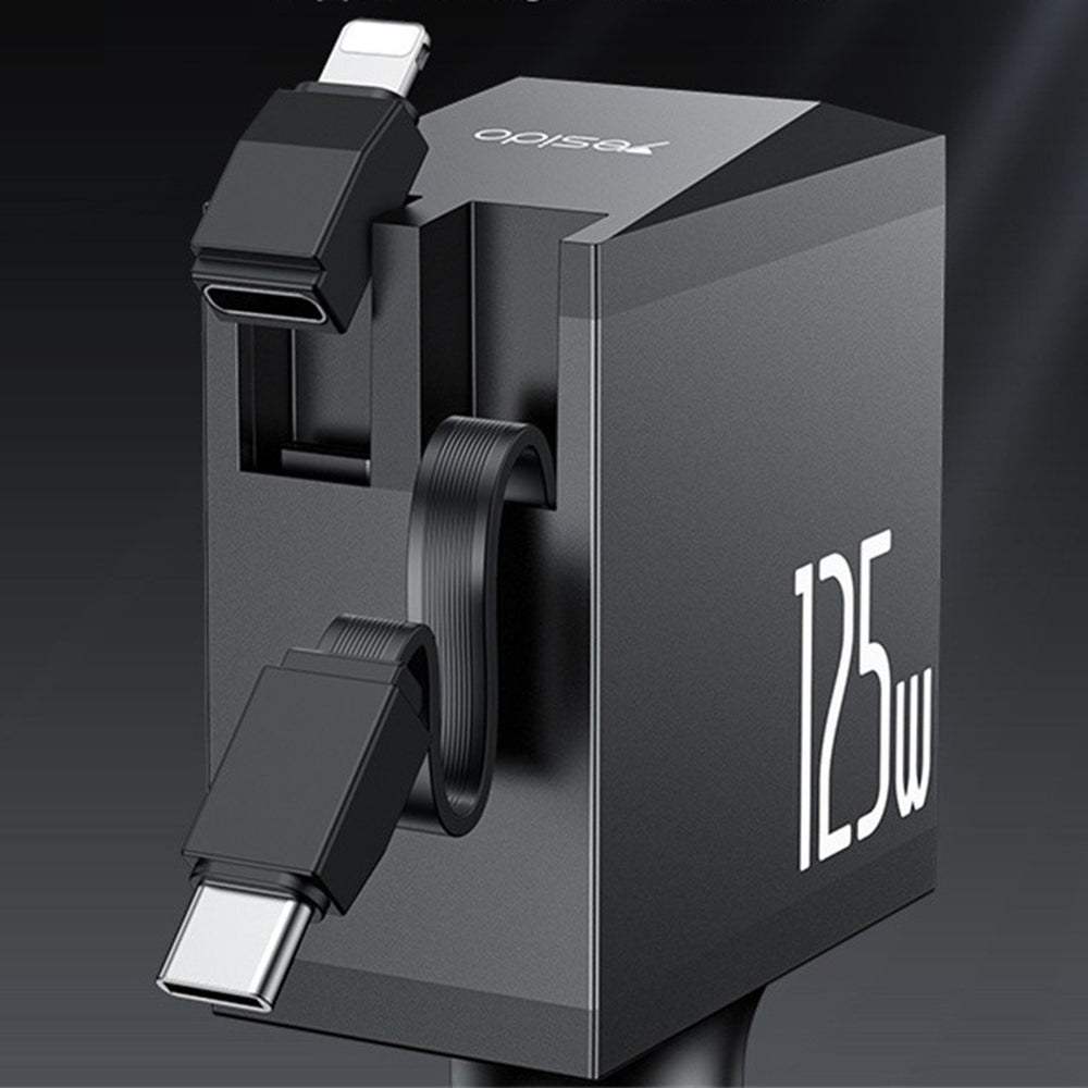 Caricabatterie Auto con Cavo USB-C / Lightning Yesido Y71 Display, 125W, 3A, 1 x USB-A - 1 x USB-C, Nero