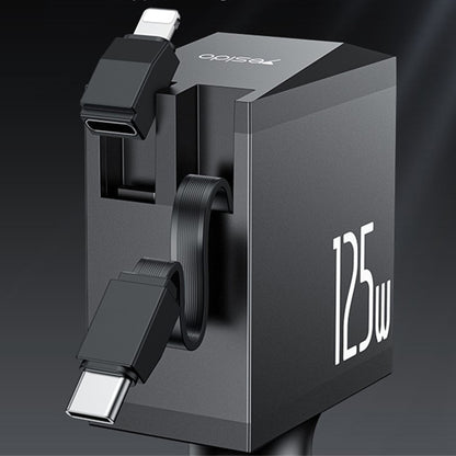 Caricabatterie Auto con Cavo USB-C / Lightning Yesido Y71 Display, 125W, 3A, 1 x USB-A - 1 x USB-C, Nero