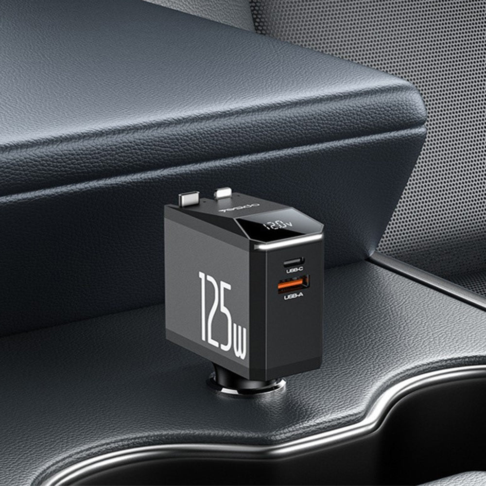 Caricabatterie Auto con Cavo USB-C / Lightning Yesido Y71 Display, 125W, 3A, 1 x USB-A - 1 x USB-C, Nero