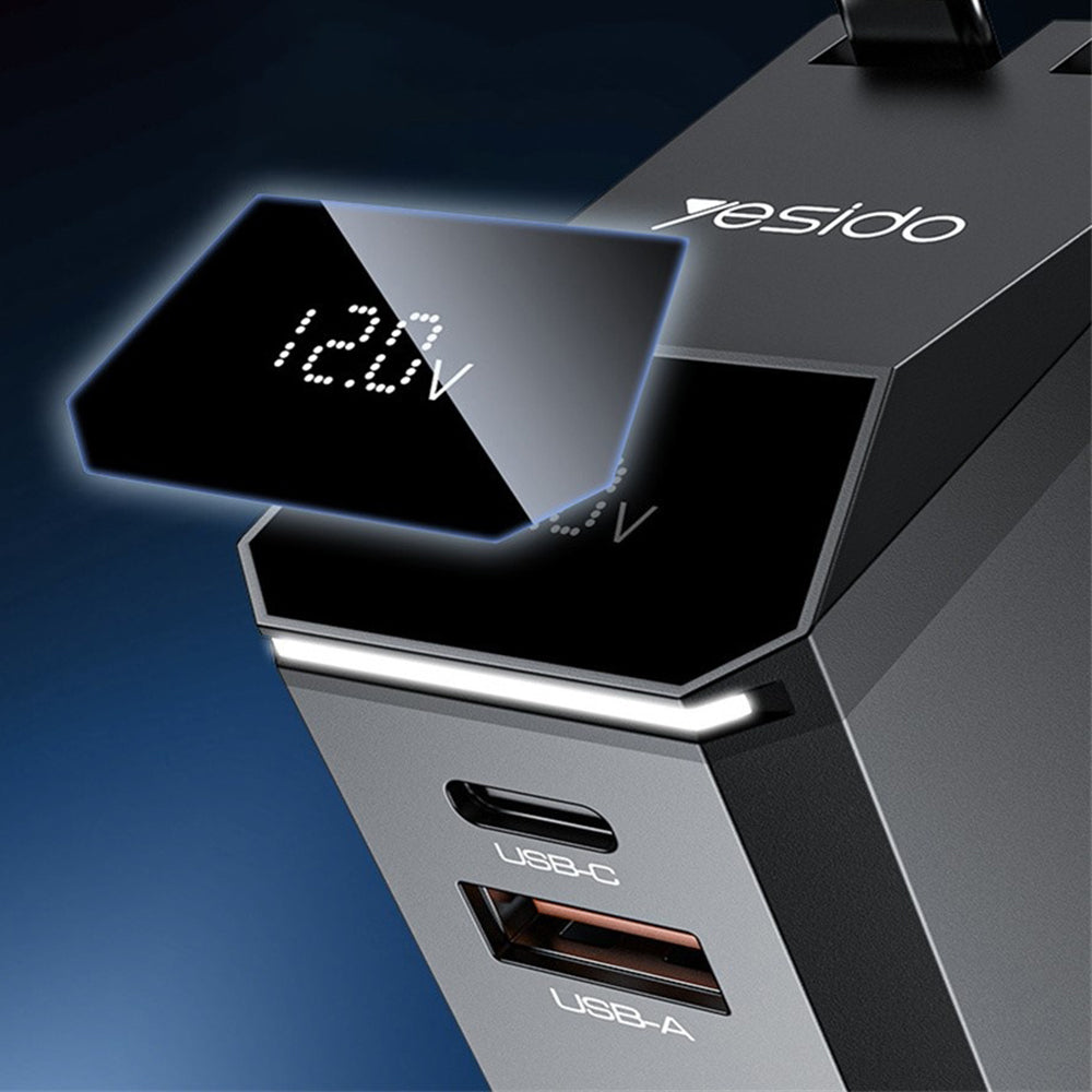 Caricabatterie Auto con Cavo USB-C / Lightning Yesido Y71 Display, 125W, 3A, 1 x USB-A - 1 x USB-C, Nero