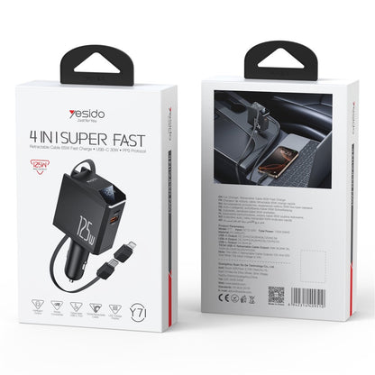 Caricabatterie Auto con Cavo USB-C / Lightning Yesido Y71 Display, 125W, 3A, 1 x USB-A - 1 x USB-C, Nero