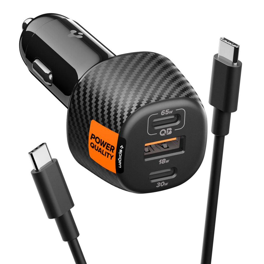 Caricabatterie Auto con Cavo USB-C Spigen EV1133, 113W, 3.25A, 1 x USB-A - 2 x USB-C, Nero