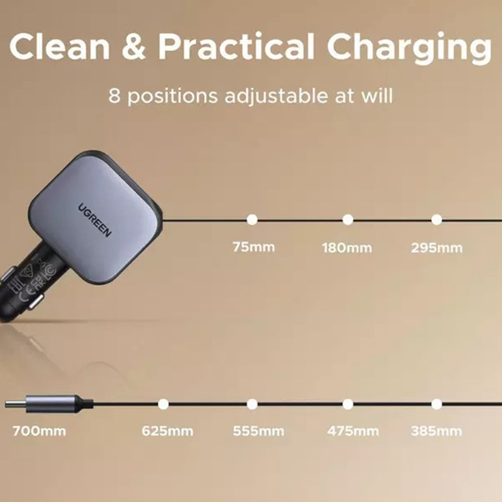 UGREEN EC603 Car Charger with USB-C Cable, 90W, 3A, 1 x USB-A - 1 x USB-C, Gray