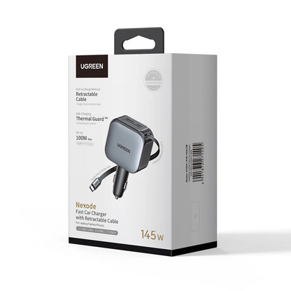 Caricabatterie Auto Con Cavo USB-C UGREEN EC604 (55910B) Nexode, 145W, 1 x USB-A - 2 x USB-C, Nero
