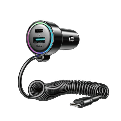 Caricabatterie Auto con Cavo USB-C Joyroom JR-CL07, 90W, 3A, 1 x USB-A - 1 x USB-C, Nero
