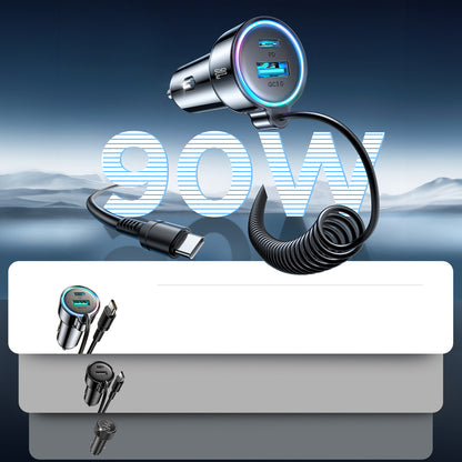 Caricabatterie Auto con Cavo USB-C Joyroom JR-CL07, 90W, 3A, 1 x USB-A - 1 x USB-C, Nero