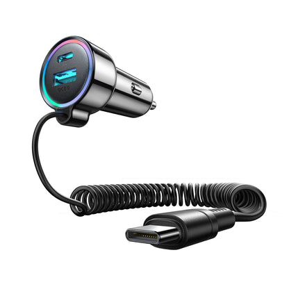 Caricabatterie Auto con Cavo USB-C Joyroom JR-CL07, 90W, 3A, 1 x USB-A - 1 x USB-C, Nero