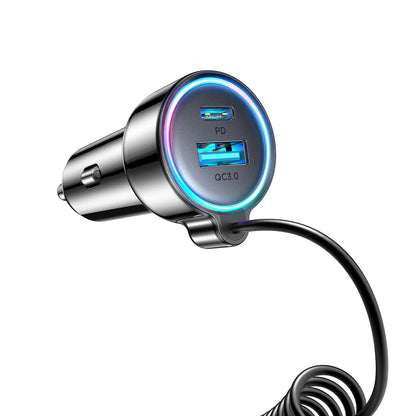 Caricabatterie Auto con Cavo USB-C Joyroom JR-CL07, 90W, 3A, 1 x USB-A - 1 x USB-C, Nero