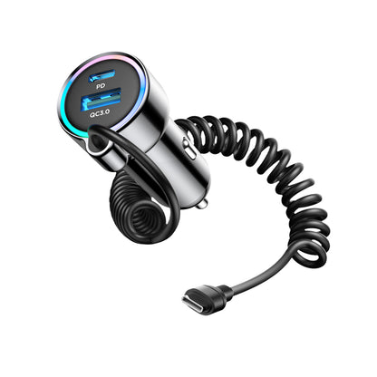 Caricabatterie Auto con Cavo USB-C Joyroom JR-CL07, 90W, 3A, 1 x USB-A - 1 x USB-C, Nero