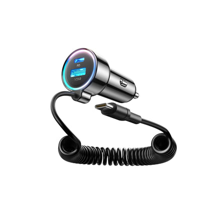 Caricabatterie Auto con Cavo USB-C Joyroom JR-CL07, 90W, 3A, 1 x USB-A - 1 x USB-C, Nero