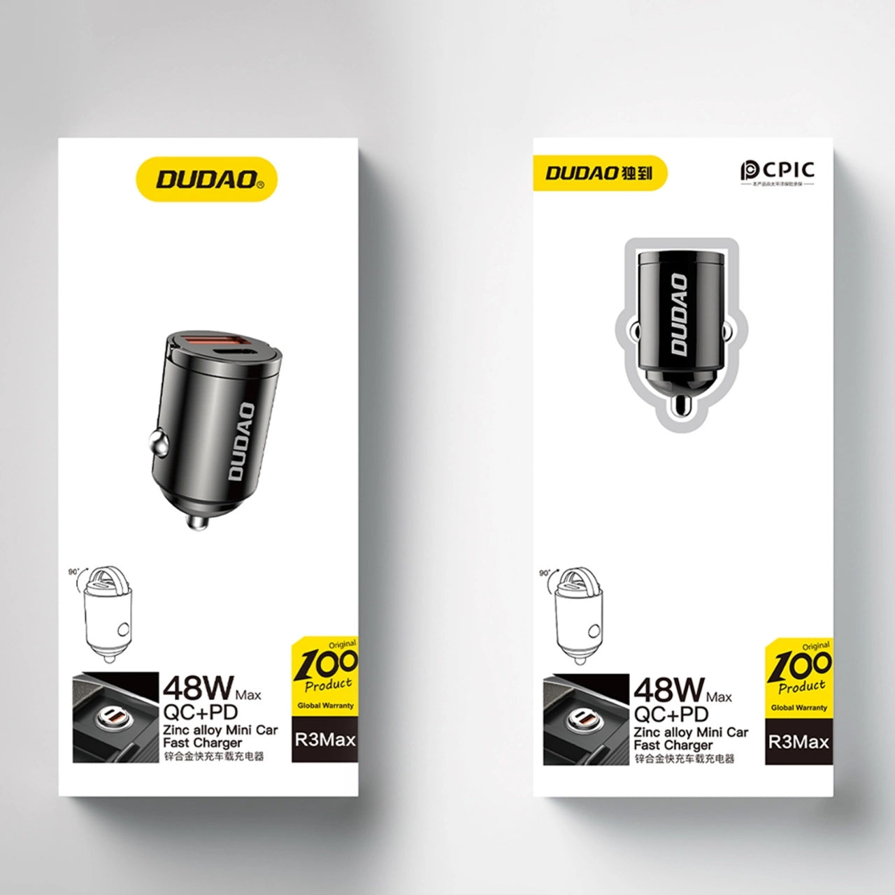 Caricabatterie Auto Dudao R3MAX, 48W, 3A, 1 x USB-A - 1 x USB-C, Nero