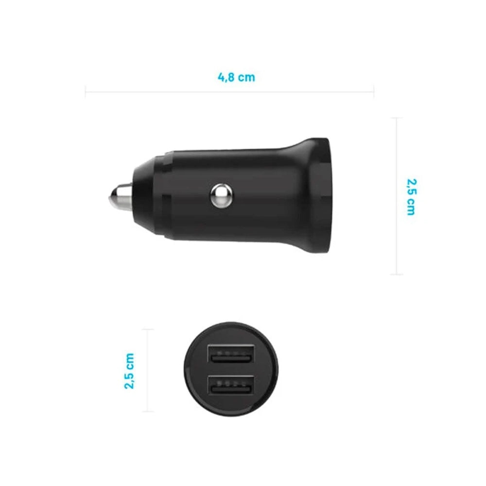 Caricabatterie Auto Fixed, 15.5W, 3A, 2 x USB-A, Nero