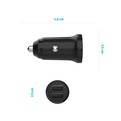 Caricabatterie Auto Fixed, 15.5W, 3A, 2 x USB-A, Nero
