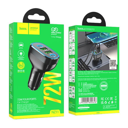 Caricabatterie da auto HOCO Guide NZ11, 72W, 3A, 2 x USB-A - 2 x USB-C, nero 