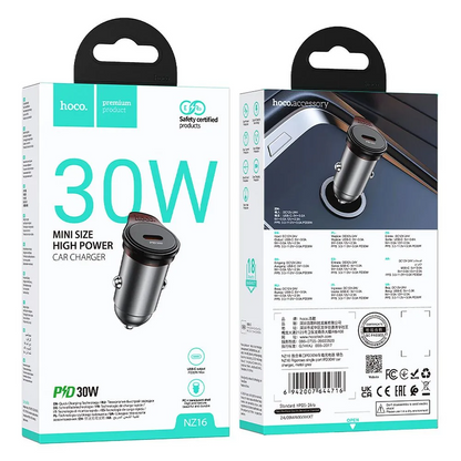 Caricabatterie Auto HOCO NZ16, 30W, 3A, 1 x USB-C, Grigio