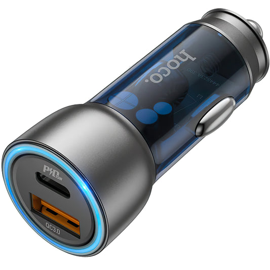 Caricabatterie da auto HOCO NZ8, 43W, 3A, 1 x USB-A - 1 x USB-C, blu