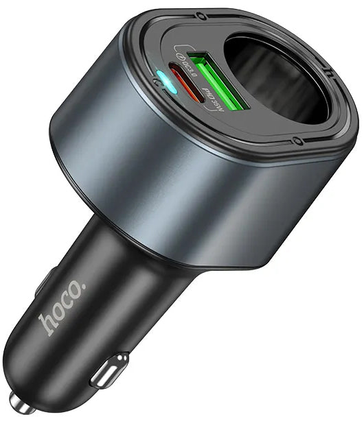 Caricabatterie Auto HOCO Z56, 35W, 3A, 1 x USB-A - 1 x USB-C - 1 x Estensione Accendisigari, Nero