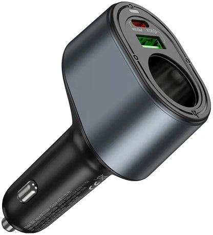 Caricabatterie Auto HOCO Z56, 35W, 3A, 1 x USB-A - 1 x USB-C - 1 x Estensione Accendisigari, Nero