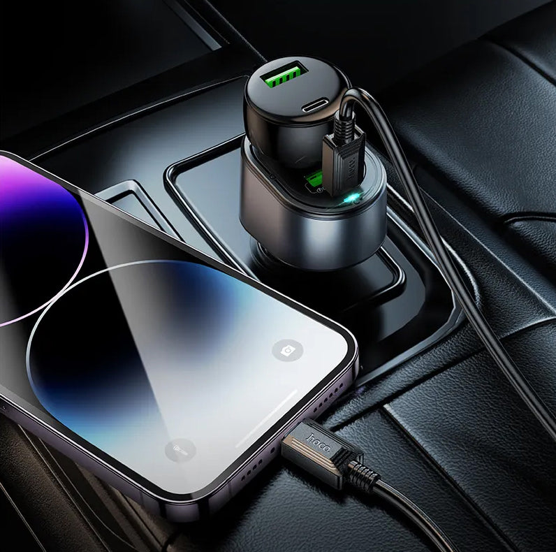 Caricabatterie Auto HOCO Z56, 35W, 3A, 1 x USB-A - 1 x USB-C - 1 x Estensione Accendisigari, Nero